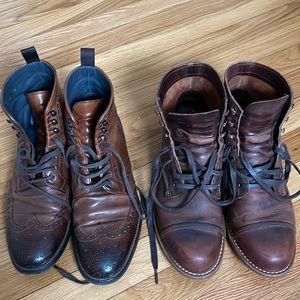 Two pairs of used Men’s 9.5 boots. To Boot New York and Wolverine 1000 Mile.